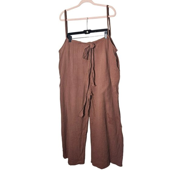 Bucket List Brown Gauzy Jumpsuit Overall Adjustable Straps Wide Legs Oversized S - Picture 2 of 13